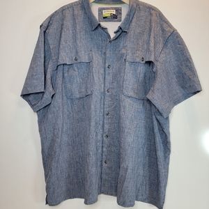 Magellan Heathered Blue Angler Fit Vented Short Sleeve Button Down, EUC, 4XL